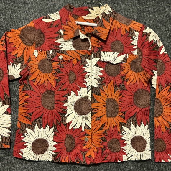 French Laundry Kids Floral Jean Jacket - Red, Orange, White - Picture 11 of 13